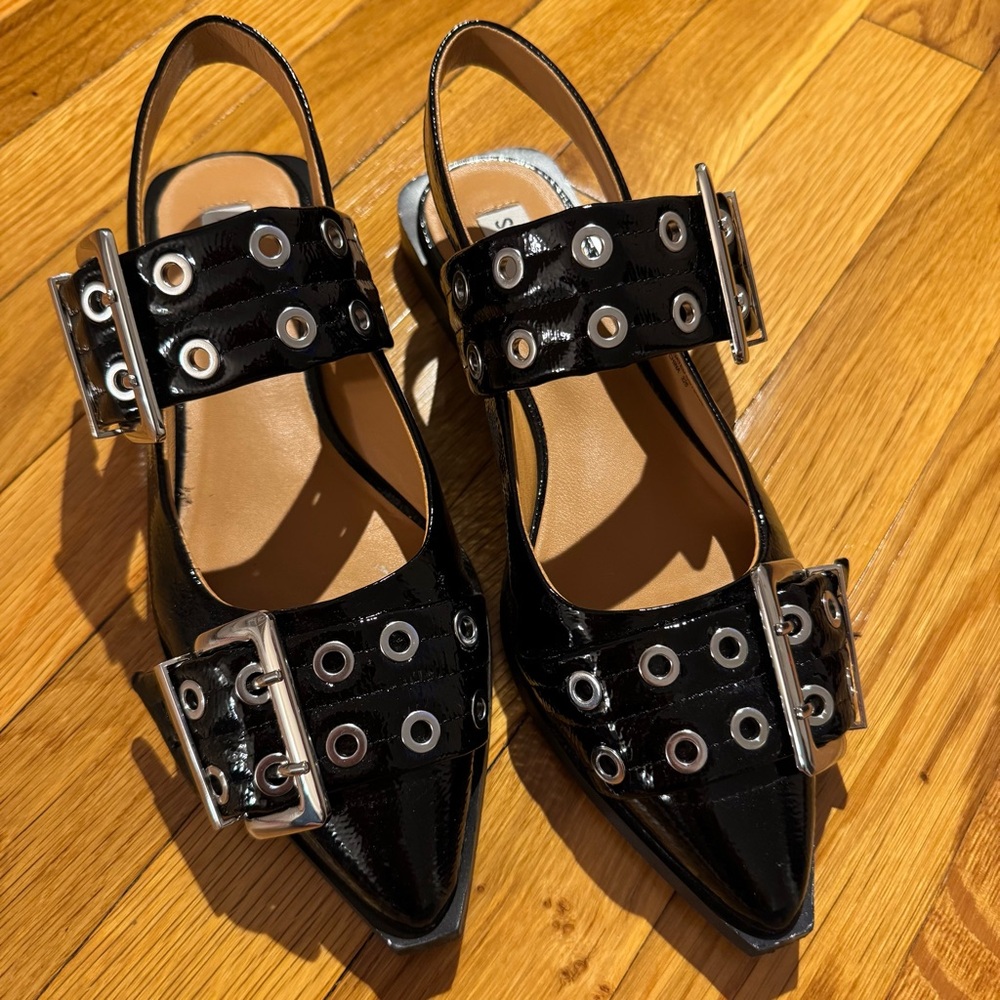 Black Slingback Heels with Buckle Detail